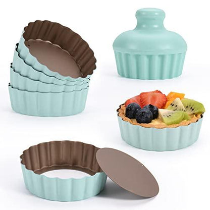 CGGYYZ Mini Round Tart Pan with Removable Bottom, Nonstick Mini Pie Pans for Baking, Carbon Steel Quiche Pan Set for Cupcake Muffin Cakes and Desserts, Including 6 Tart Pan and 1 Tart Tamper (Green) - CookCave