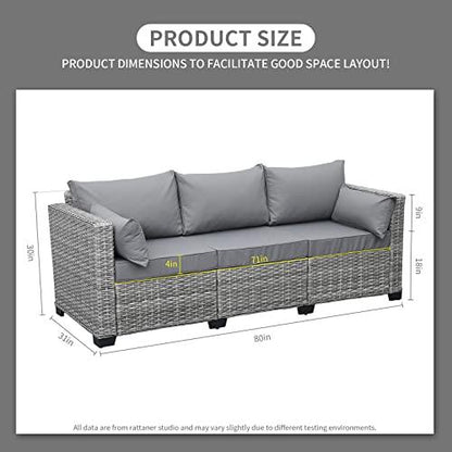 Rattaner Outdoor Furniture Outdoor Couch Grey Wicker Patio Furniture 3-seat Sofa Deep Seat Hight Backrest with Waterproof Cover and Anti-Slip Cushions, Grey - CookCave