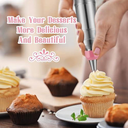 Ziliny 3 Sets Dessert Decorating Syringe Set, Cupcake Frosting Filling Injector with 6 Icing Nozzles 1 Nozzle Connector 3 Cream Scrapers Icing Tool, Cake Decorating Kit, Main Stainless Steel Design - CookCave