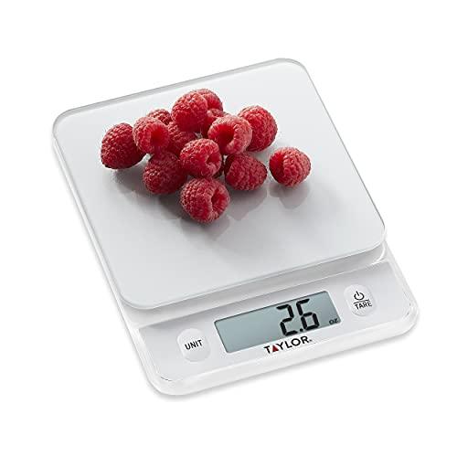 Taylor Glass Top Food Scale with Touch Control Buttons, 11 lb Capacity, Silver - CookCave