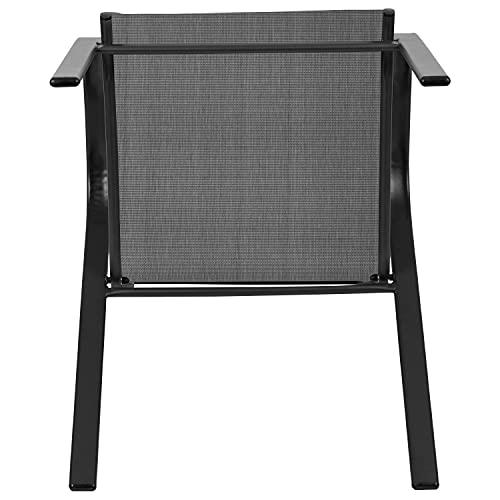 EMMA + OLIVER 4 Pack Black Outdoor Stack Chair with Flex Comfort Material - Patio Stack Chair - CookCave