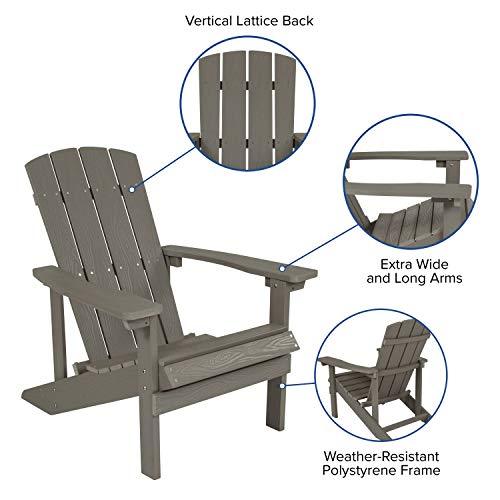 Flash Furniture Charlestown Indoor/Outdoor Faux Wood Adirondack Chair, Weather-Resistant Polyresin Patio Adirondack Chair with 350-lb. Static Weight Capacity, Gray - CookCave