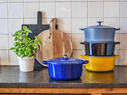 BK Bourgogne Enameled Cast Iron Induction 7QT Nonstick Dutch Oven, PFAS Free, Dishwasher Safe, Royal Blue - CookCave