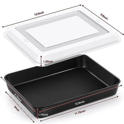 TeamFar Lasagna Pan with Lid, 12.5’’ Coated Rectangular Brownie Cake Pan with Stainless Steel Core & Non Stick Coating, for Baking Roasting, Toxic Free & Oven Safe, Easy Release & Clean (1 Pan+1 Lid) - CookCave