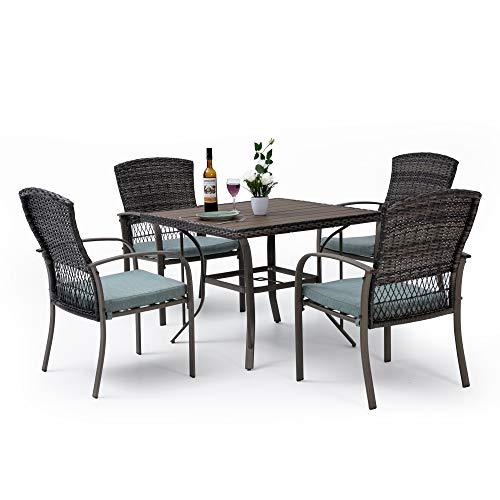 Pamapic 5 Piece Patio Dining Set, Green, Weather Resistant PE Rattan Table and Chairs, Comfortable Cushions, Easy Maintenance - CookCave