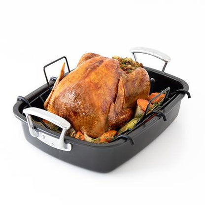 Chef Pomodoro Deluxe Large Carbon Steel Roasting Pan with U-Rack, 18.5 x 14.5-Inch, Extra-Large, Grey – The Ultimate Solution for Flawless Roasts, BBQs, and Oven-to-Table Entertaining - CookCave