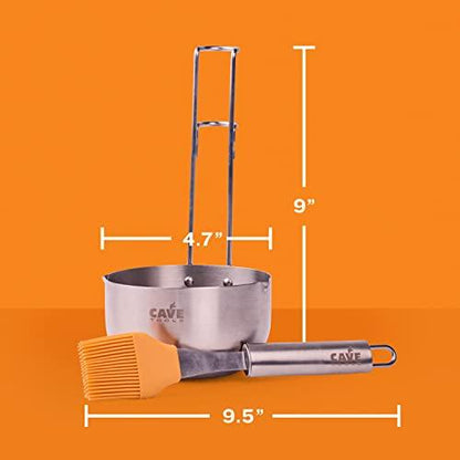 Cave Tools Basting Brush and Sauce Pot, Stainless Steel Handle and Silicone Bristles with Pour Spout - CookCave