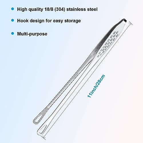 11-Inch 18/8 Stainless Steel Japanese Korean Grill Tongs - Kitchen Cooking Tweezer Tongs Set of 3 - CookCave