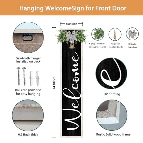 Welcome Sign for Front Porch Standing 45"X9" Large Outdoor Decor Rustic Vertical Leaner Wood Frame Porch Tall Welcome Signs for Farmhouse Outside Front Door Wall Decorations (White Black) - CookCave
