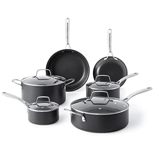 Martha Stewart Bosworth 10 Piece Hard Anodized Nonstick Aluminum Cookware Set - Black - CookCave