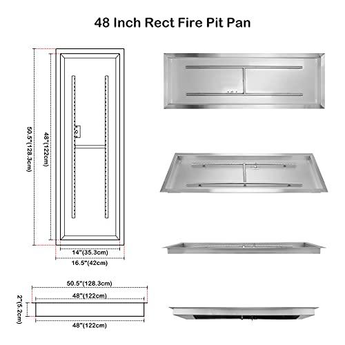 Stanbroil Rectangle Drop-in Fire Pit Pan w/H-Burner, 48 by 14-Inch 304 Series SS DIY Propane Natural Gas Firepit Kit - CookCave