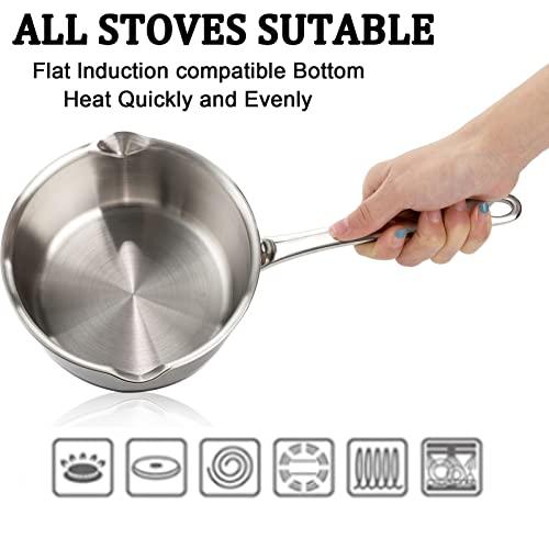 DEAYOU 18/10 Stainless Steel Butter Warmer Pan, 0.8-Quart Measuring Saucepan with Dual Pour Spout, Small Milk Butter Melting Pot, Induction Heavy Bottom Sauce Pan for Stove Top, Soup, Chocolate, 25OZ - CookCave