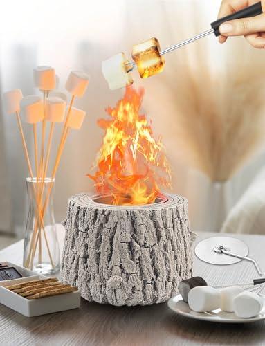 LEKEEPGO Tabletop Fire Pit - Table Top Mini Fireplace, Portable Tree Stump Smores Maker, Smokeless & Odorless Firepit Bowl for Indoor, Outdoor, Camping, Outside, Garden, Patio, Decor Gift - CookCave