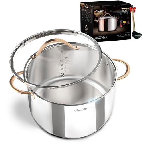 Ciwete 8 Quart Stock Pot, 3 Ply Stainless Steel Stock Pot, Soup Pot Cooking Pot with Lid, Induction Pot for Cooking, Stainless Steel Healthy Cookware Stockpots with Cover Dishwasher Safe - CookCave