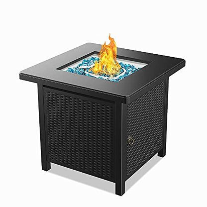 BALI OUTDOORS Gas Fire Pit Patio Furniture Table Propane Firepit, 28Inch Steel Tabletop Fire Pit with Cover Lid, Blue Glass Stone, 50,000BTU, Black - CookCave