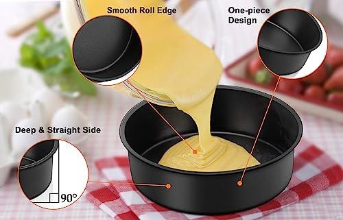 TeamFar Cake Pan, 4'' / 6''/ 8'' Round Baking Tier Pan Set, with Non-Stick Coating Stainless Steel Core, for Steaming Serving, Healthy & Heavy-Duty, Release Easily & Easy Clean, Set of 3, Black - CookCave