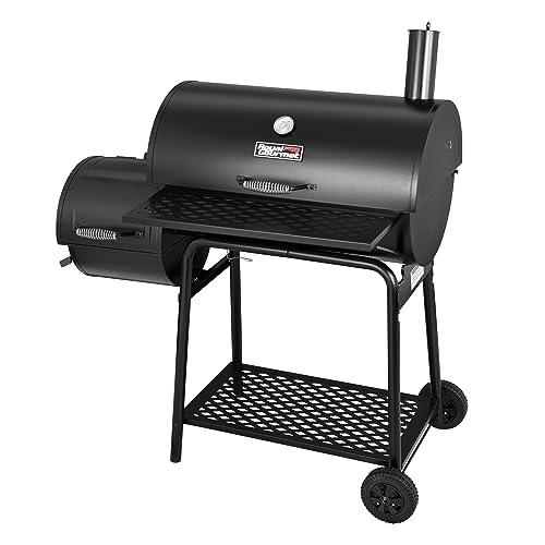 Royal Gourmet Charcoal Grill with Offset Smoker Including High Heat-Resistant BBQ Gloves, Outdoor BBQ Barrel Smoker, Backyard Garden Cooking, Black - CookCave