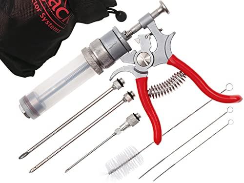 The SpitJack Magnum Meat Injector Gun - 3 Needles MINI. Food Flavor Injection Syringe for Smoked BBQ Marinades and Meat Seasoning. Pork Butt, Beef Brisket, Turkey Breast. Made in the USA - CookCave