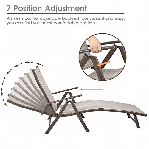 NATURAL EXPRESSIONS Chaise Lounge Outdoor, Aluminum Pool Lounger Chairs Portable Folding Patio Recliner Chair with 7 Position Adjustable Backrest for Beach, Backyard, Poolside,Lawn Supports 300 lbs - CookCave