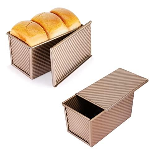 SNXDBH 2 pack Loaf Pan with Lid, 1 lb Non-Stick Bread Toast Mold, Carbon Steel Corrugated Bread Toast Box Mold for Baking Bread Pan Bread Tin for Homemade Cakes, Breads and Meatloaf(Champagne Gold) - CookCave