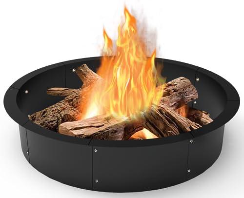 Koutemie Outdoor Fire Pit Ring Liner 40-Inch Outer/36-Inch Inner Diameter, Heavy Duty Solid Metal Steel Round Firepit Rim Insert for Outside DIY Campfire Ring Above or In-Ground, Black - CookCave