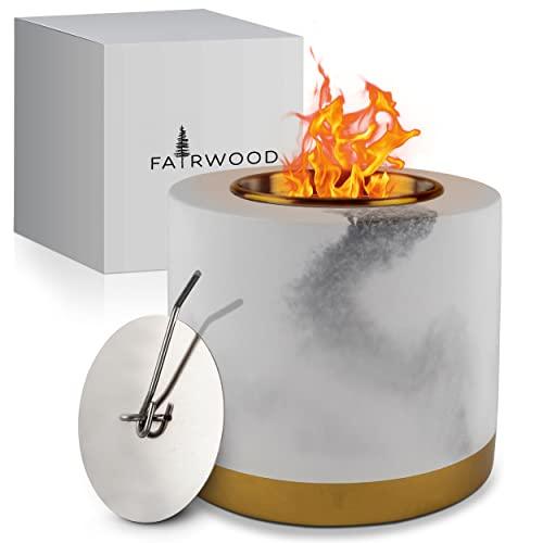 Fairwood Elegant Tabletop Fire Pit with Marble Design, Crack Resistant Concrete Table Top Firepit, Smokeless Portable Outdoor and Indoor Fire Pit Bowl, Mini Ethanol Fireplace, Smores Kit (4.5 x 3.75) - CookCave
