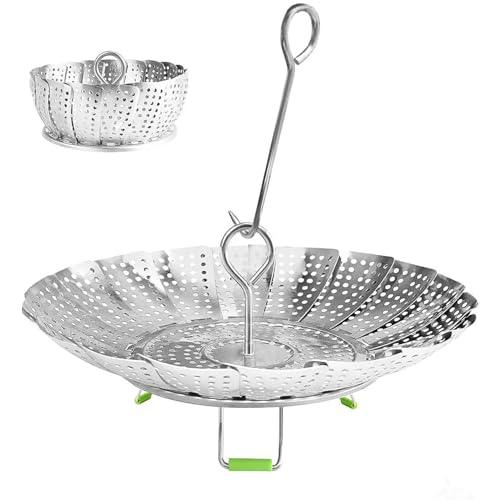 Steamer Basket Stainless Steel Vegetable Basket Metal Handle Folding Silicone Feet Steamer Insert for Cooking Veggies Fish Seafood Include Safety Tool,Fit Various Pot Pressure Cooker (5.5" to 9") - CookCave