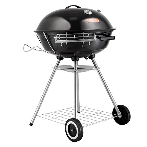 VEVOR 22 inch Charcoal Grill, Portable Charcoal Grill with Wheels for Outdoor, Porcelain-Enameled Lid and Ash Catcher & Thermometer, Round Barbecue Kettle Grill Bowl Wheels for Small Patio Backyard - CookCave