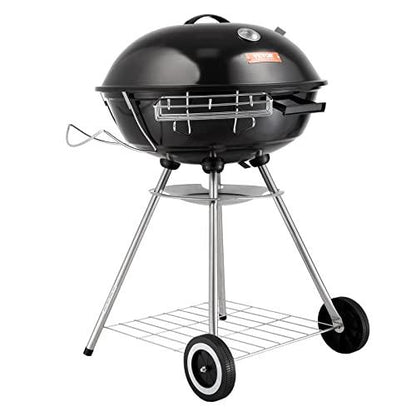 VEVOR 22 inch Charcoal Grill, Portable Charcoal Grill with Wheels for Outdoor, Porcelain-Enameled Lid and Ash Catcher & Thermometer, Round Barbecue Kettle Grill Bowl Wheels for Small Patio Backyard - CookCave