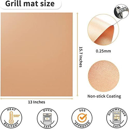 HTVRONT Grill Mats for Outdoor Grill -Set of 5 Nonstick BBQ Grill Mat 15.75 x 13", Reusable & Cuttable Grill Topper for Patio, Garden BBQ, Non-Toxic & Works for Gas, Charcoal, Electric Grill… - CookCave