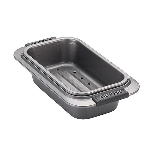 Anolon Advanced Nonstick Bakeware Meatloaf/Loaf Pan Set with Grips and Insert, 2 Piece, Gray - CookCave