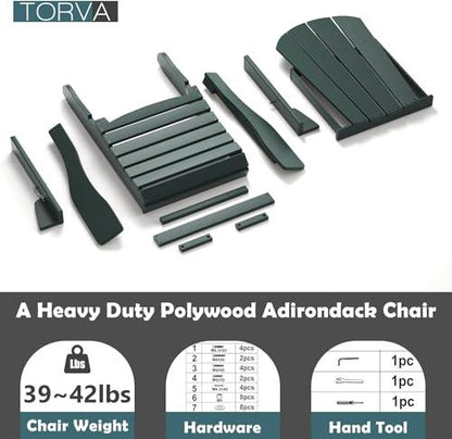 TORVA Folding Adirondack Chair,Fire Pit Chair,Patio Outdoor Chairs All-Weather Proof HDPE Resin for BBQ Beach Deck Garden Lawn Backyard(Dark Green Color) - CookCave