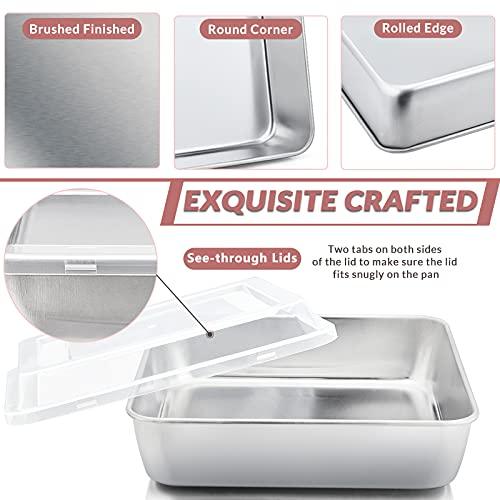 E-far 6/8/9-Inch Square Cake Pan with lid Set, Square Baking Brownie Pans Stainless Steel Bakeware Set of 3, Non-toxic & Healthy, Easy Clean & Dishwasher Safe - 6 Pieces(3 Pans + 3 Covers) - CookCave