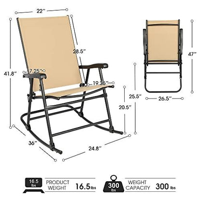 NATURAL EXPRESSIONS Folding Patio Rocking Chairs,Outdoor Oversized Textilene Fabric Rocker with High Back Hard Armrest,Portable Rocking Chair for Garden, Backyard, Porch, 300lb - CookCave