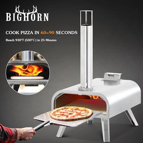 BIG HORN OVEN Pizza Wood Pellet Grill Outdoor Portable 16 inch Fired Pizza Maker with Pizza Stone & Built-in Thermometer ovens - CookCave