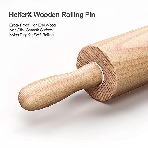 HelferX 17.6 inch Wooden Rolling Pin for Baking - Long Dough Roller for All Baking Needs - CookCave