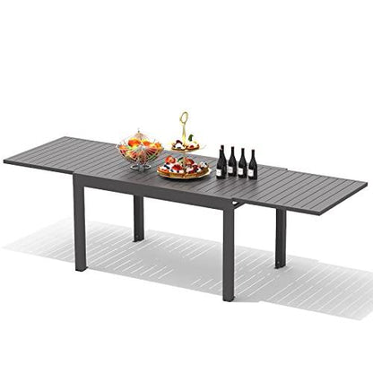 Domi Patio Dining Expandable Table, Metal Aluminum Outdoor Table for Porch Lawn Garden Bistro Rectangular Table Dark Brown - CookCave