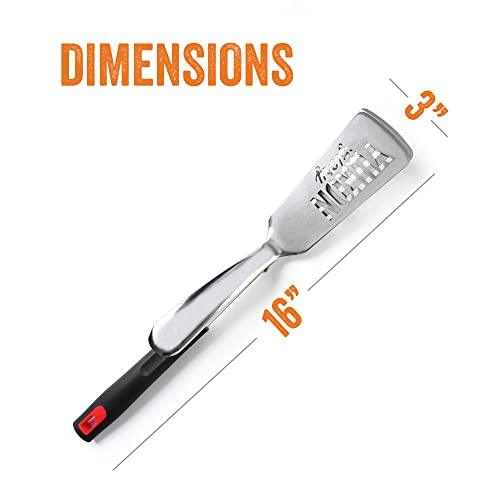 Yukon Glory™ Premium Stainless-Steel, Rubber-Grip Tongs-Spatula, Perfect for Grilling, Cooking, Frying, and Griddling - CookCave