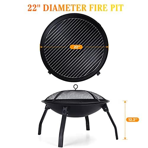Cogesu Fire Pit, 22in Foldable Wood Burning Fire Pits for Outside, FirePit with Carry Bag, Spark Screen & Poker, Pack Grill, Folding Legs for Camping, Picnic, Bonfire - CookCave