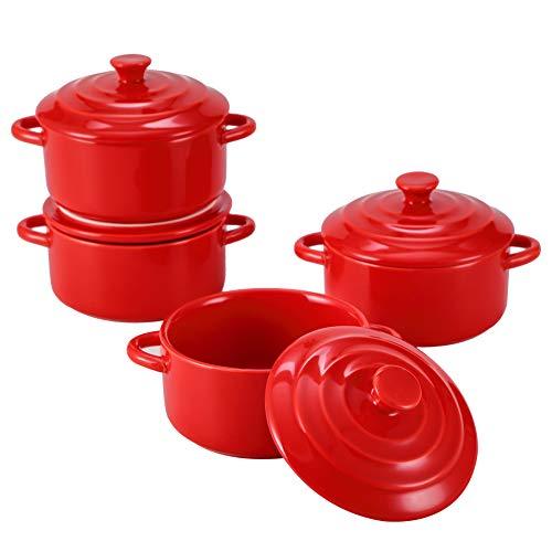 Bruntmor Soup Bowls Dinner Serving Ramekins 8.5 Oz Oven Safe Mini Cocotte Ceramic Ramekin For Baking, Mini Casserole with Lid, Souffle Dish, (Matte Red) - CookCave