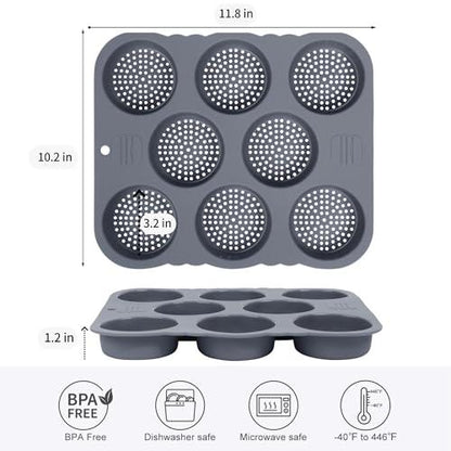 Chicrinum Hamburger Bun Pan, Non-Stick Food Grade Silicone Bread Loaf Pan, 8 Cavity Perforated Hamburger Bun Mold Baking Pan for Homemade Buns - CookCave