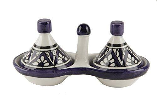 Moroccan Condiment Bowl Tagine, Berber Design Spice Duo (Blue and White) - CookCave