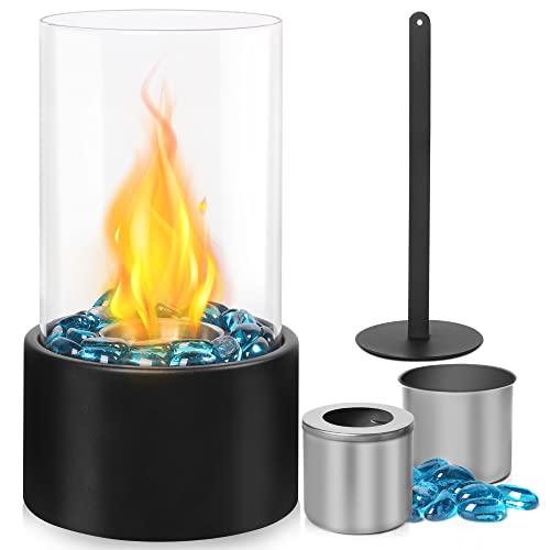 Eufrozy Small Tabletop Fire Pit Bowl with Glass, Mini Portable Table Top Rubbing Alcohol Fireplace Indoor, Smokeless Clean Burning Bio Ethanol for S'Mores/Apartment/Personal Flame/Outdoor/Patio/Black - CookCave