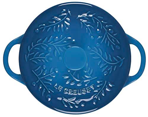 Le Creuset Olive Branch Collection Stoneware Mini Round Cocotte, 24 oz., Marseille with Embossed Lid - CookCave