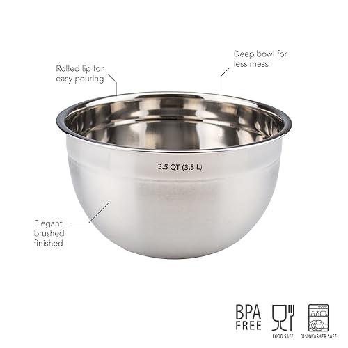 Tovolo Stainless Steel Deep Mixing, Easy Pour With Rounded Lip Kitchen Metal Bowls for Baking & Marinating, Dishwasher-Safe, 3-1/2-Quart - CookCave