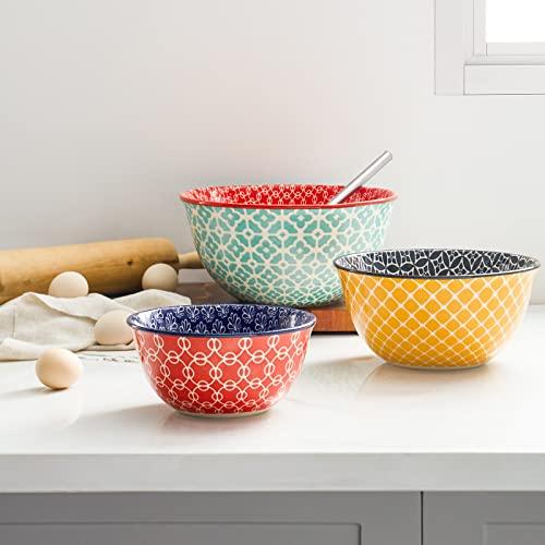 DOWAN Mixing Bowls, Ceramic Mixing Bowls for Kitchen, Colorful Vibrant Nesting Bowls for Cooking, Baking, Prepping, Serving, Salad, Housewarming Gift, Microwave Dishwasher Safe, 3.7/2/1 Qt, Set of 3 - CookCave