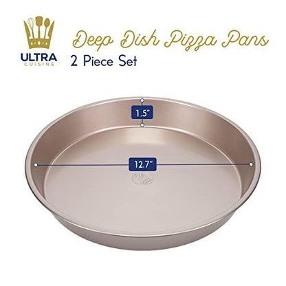 Ultra Cuisine 2 Piece Stone Deep Dish Pizza Pan Tortilla Pan - Detroit Style Pizza Pans - Carbon Steel Pizza Baking Pan - Cast Iron Pizza Pans Replacement - 12.7” x 1.5” Round Pizza Pans - CookCave