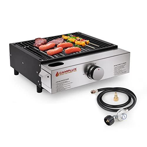 Camplux Propane Gas Griddle Grill, 15,000 BTU Griddle Grill Combo, Portable Camping Griddle Station 17 Inches with 20 lb and RV Regulator for Camping, RV Picnic and Tailgating - CookCave