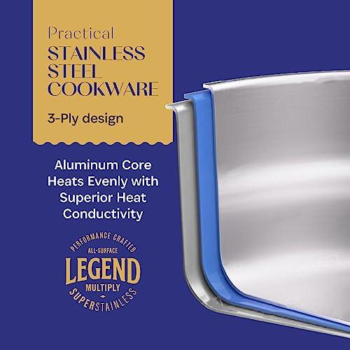 Legend 3 Ply 10 pc Stainless Steel Pots & Pans Set | Professional Quality Cookware Clad for Home Cooking & Commercial Kitchen Surface Induction & Oven Safe | Non-Teflon PFOA, PTFE & PFOS Free - CookCave