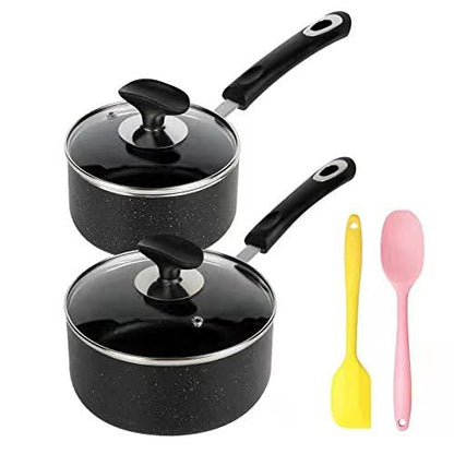 RATWIA Nonstick Saucepan Set - 1 Quart and 2 Quart,Ultra Non Stick Sauce Pan Small Pot with Glass Lid,Great for Home Kitchen Restaurant,Black - CookCave